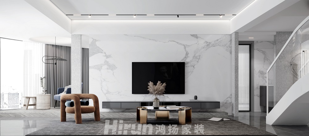 達美美立方200㎡雅致現代大平層 裝修案例效果圖-電視背景