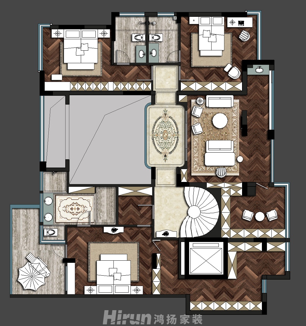 海爾鴻璽260㎡歐美香頌復式 裝修案例效果圖-9