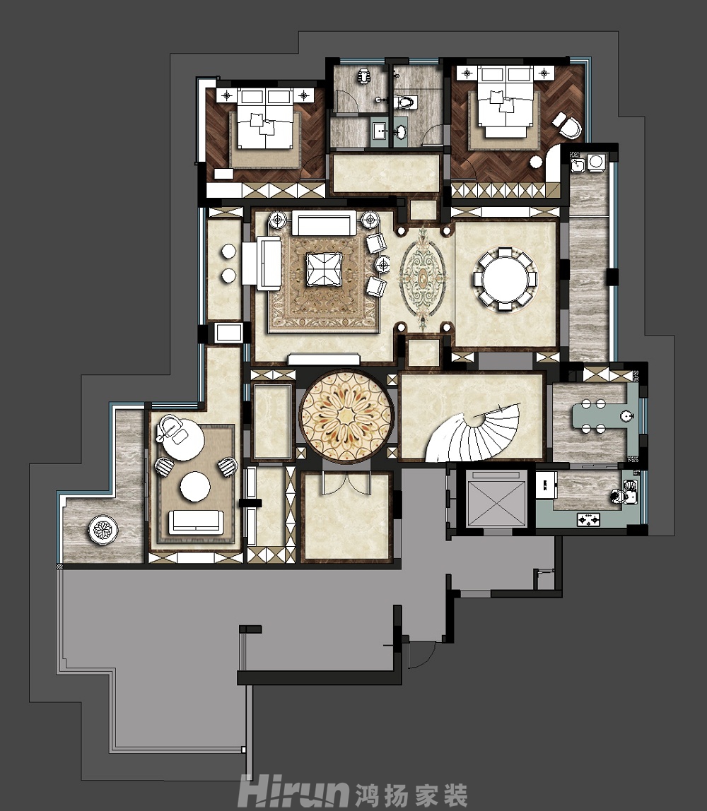 海爾鴻璽260㎡歐美香頌復式 裝修案例效果圖-8