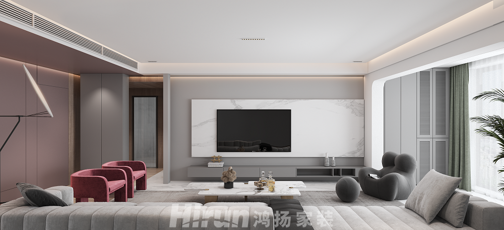 八方小區(qū)120㎡雅致現(xiàn)代三居室 裝修案例效果圖-客廳電視背景