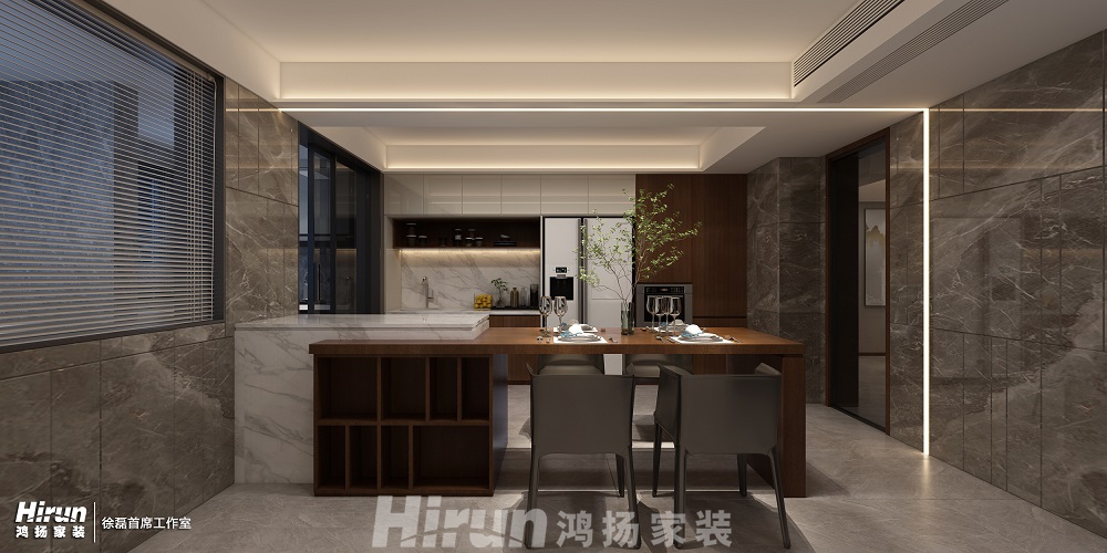 九華湖壹號300㎡復合寫意大平層 裝修案例效果圖-7西廚