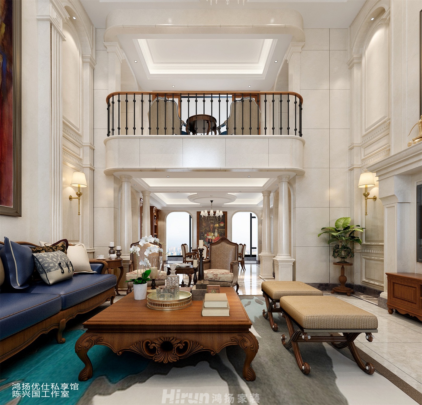 海爾鴻璽260㎡歐美香頌復式 裝修案例效果圖-5