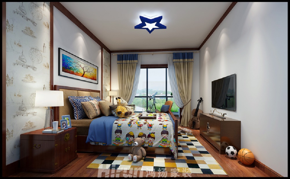 碧桂園水藍天15號690㎡東方古雅別墅 裝修案例效果圖-男孩房