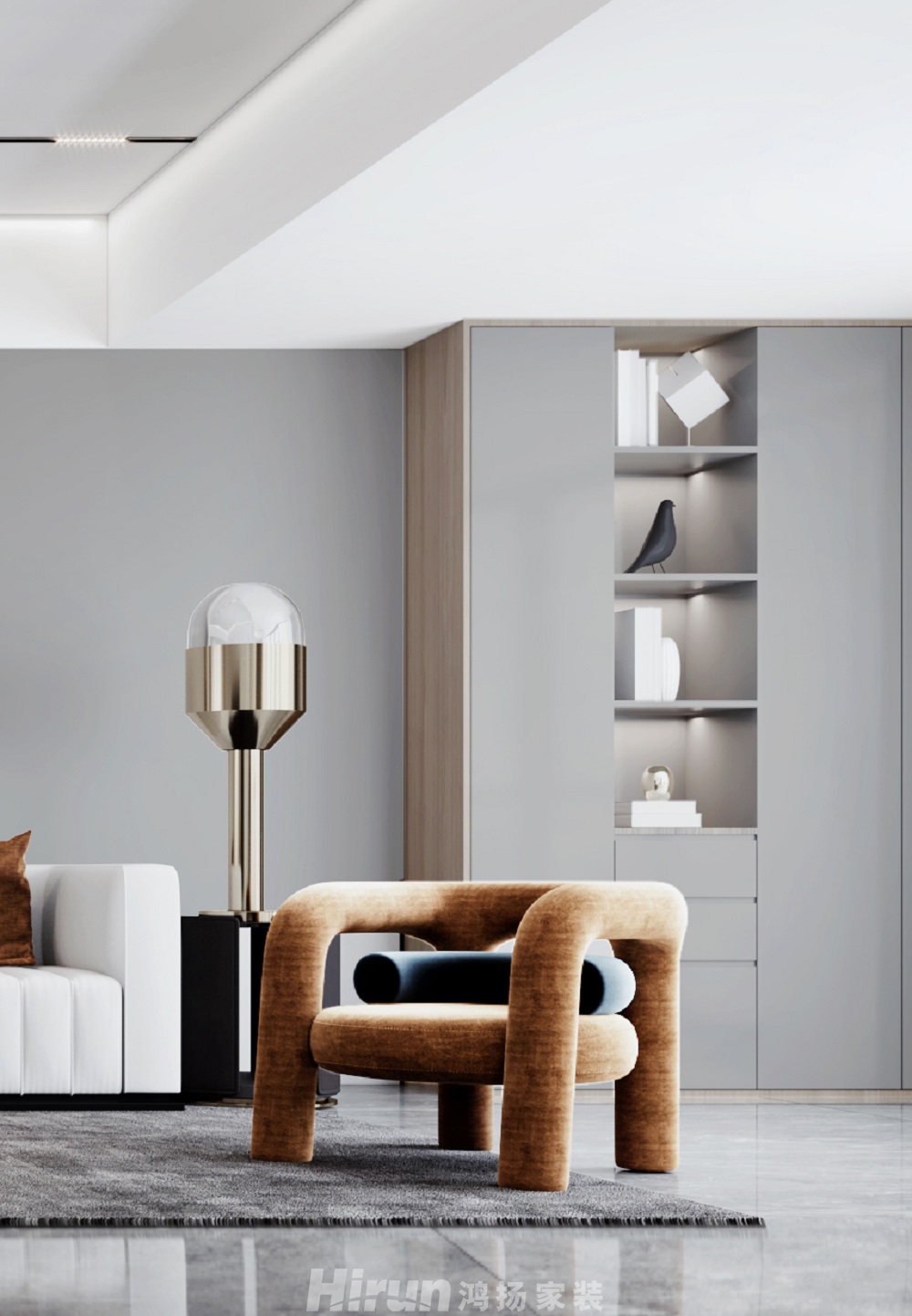 達美美立方200㎡雅致現代大平層 裝修案例效果圖-客廳單椅一角