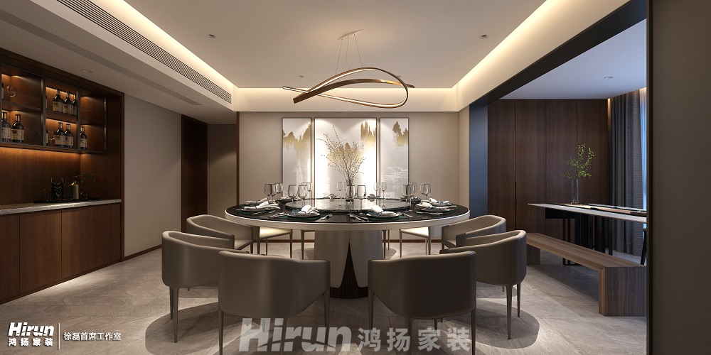 九華湖壹號300㎡復合寫意大平層 裝修案例效果圖-6餐廳角度