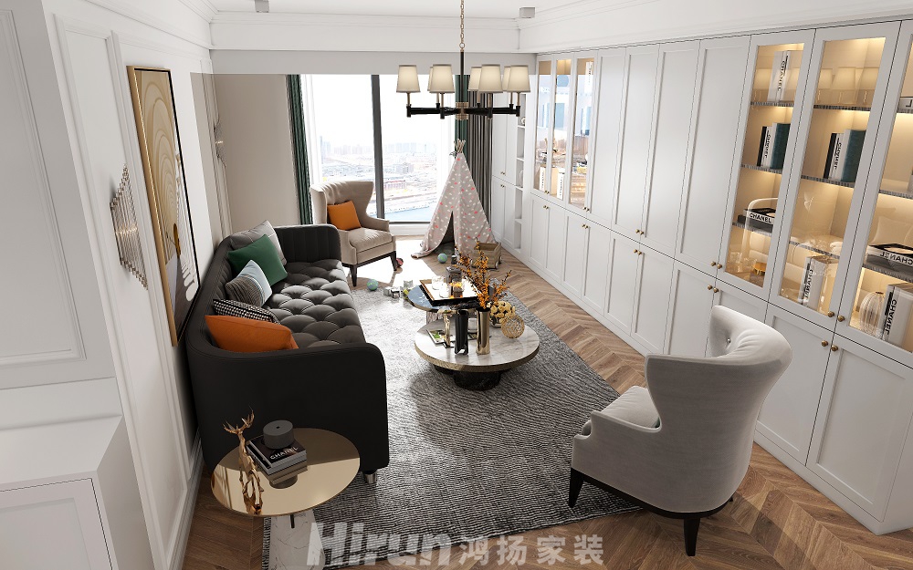 恒大華府130㎡輕歐簡美四居室 裝修案例效果圖-02黑色