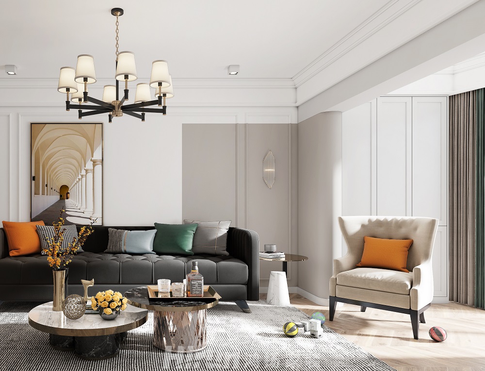 恒大華府130㎡輕歐簡美四居室 裝修案例效果圖-08黑色