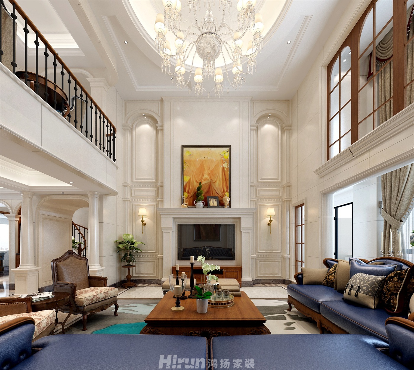 海爾鴻璽260㎡歐美香頌復式 裝修案例效果圖-4