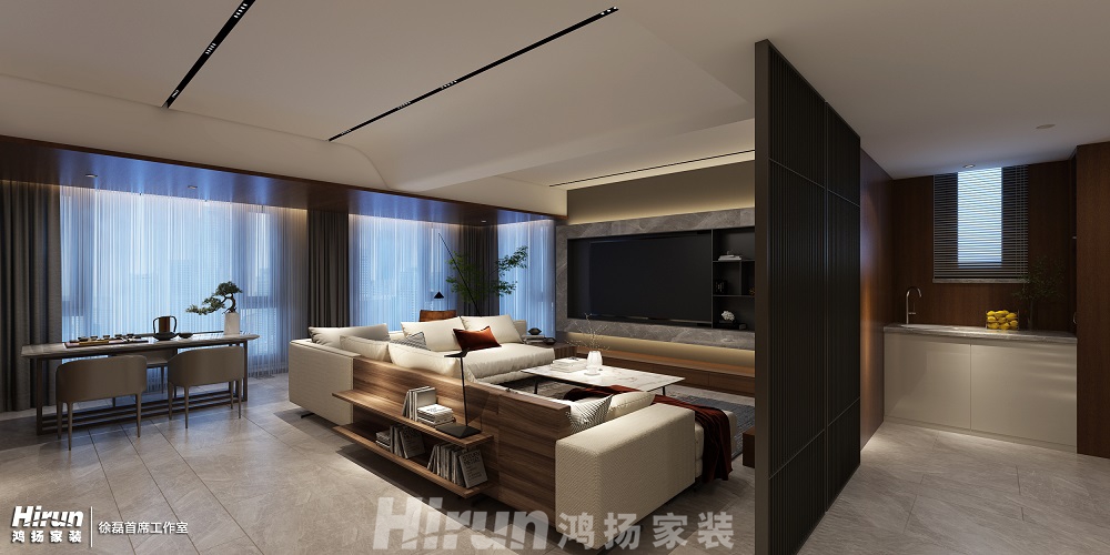 九華湖壹號300㎡復合寫意大平層 裝修案例效果圖-4客廳角度2