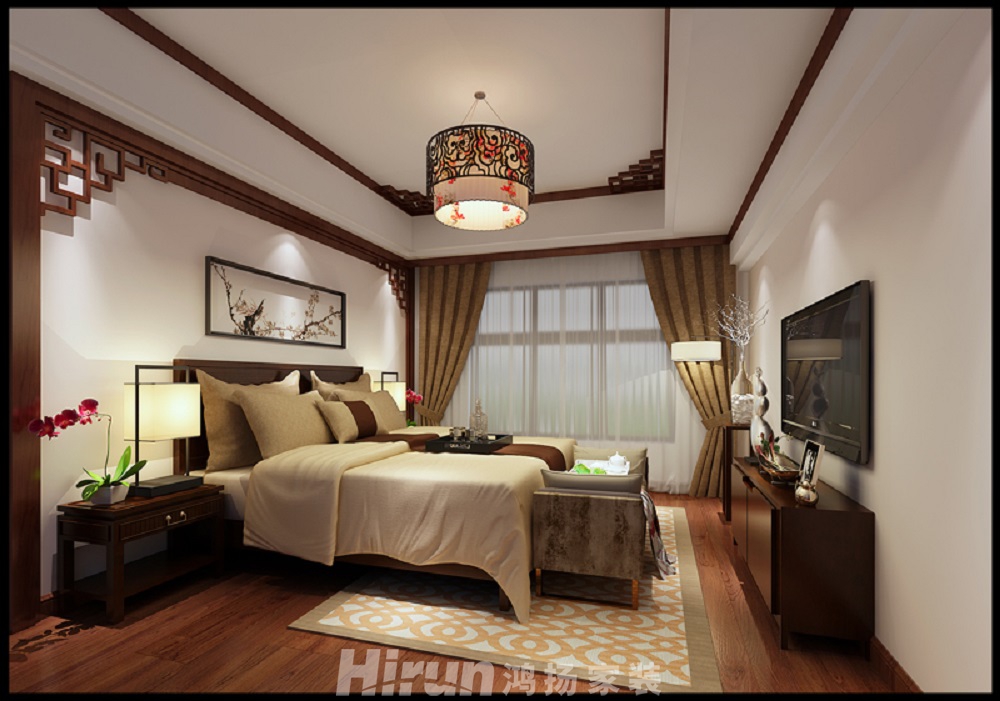 碧桂園水藍天15號690㎡東方古雅別墅 裝修案例效果圖-三層套房臥室