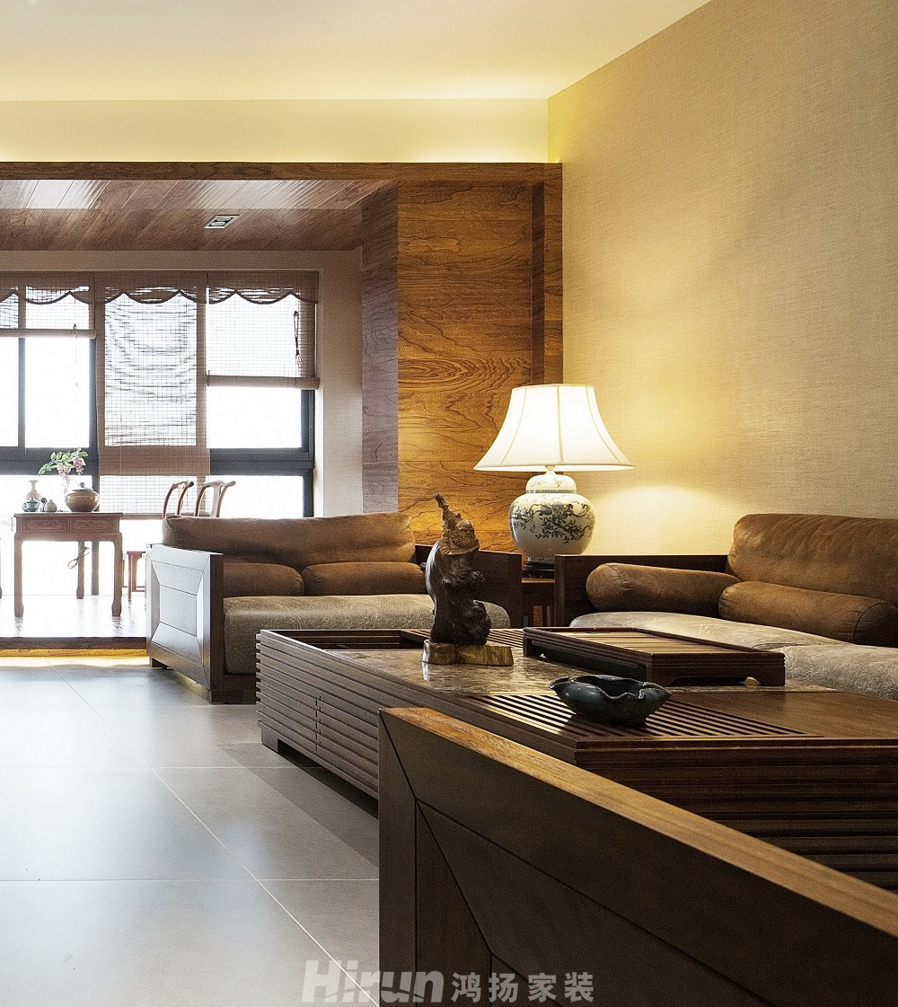 長房白沙灣160㎡寫意木構四居室 裝修案例效果圖-客廳1