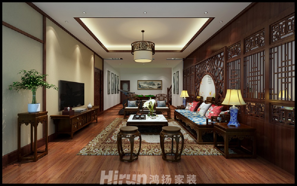 碧桂園水藍天15號690㎡東方古雅別墅 裝修案例效果圖-地下室-娛樂室圖副本