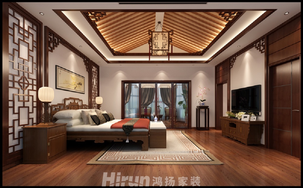 碧桂園水藍天15號690㎡東方古雅別墅 裝修案例效果圖-三樓主臥
