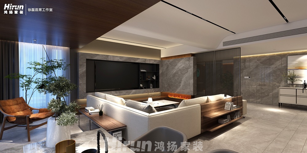 九華湖壹號300㎡復合寫意大平層 裝修案例效果圖-5客廳角度3_111