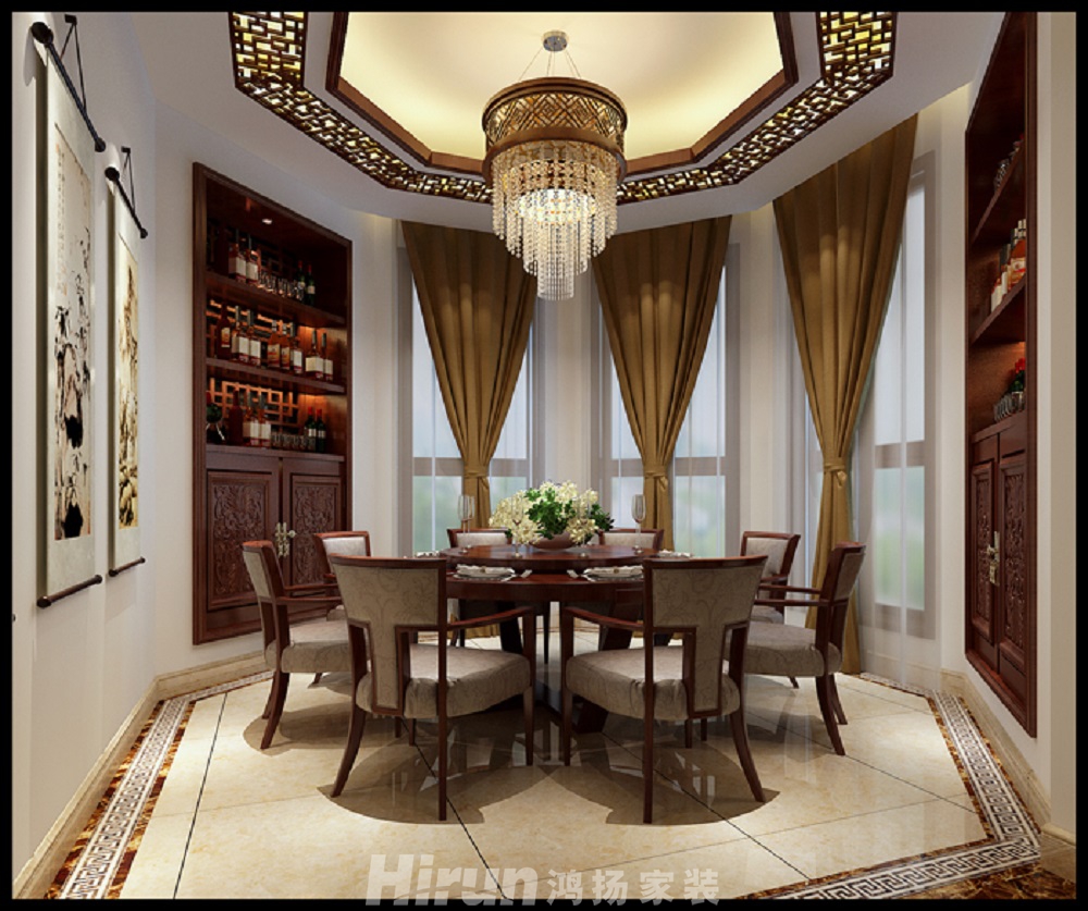 碧桂園水藍天15號690㎡東方古雅別墅 裝修案例效果圖-2餐廳