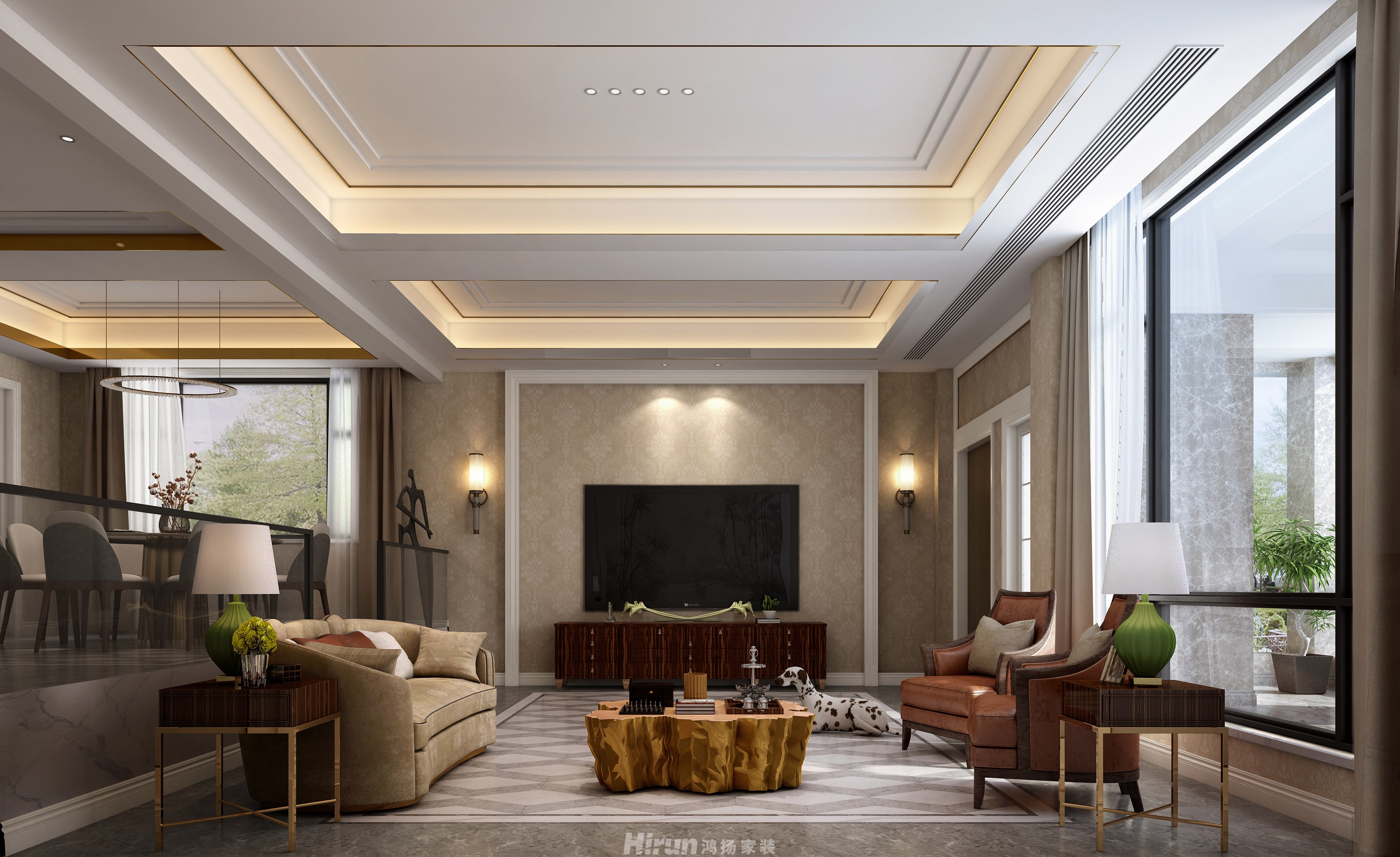 麓山別墅300㎡新裝飾主義別墅 裝修案例效果圖-客廳1