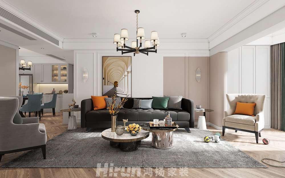 恒大華府130㎡輕歐簡美四居室 裝修案例效果圖-2