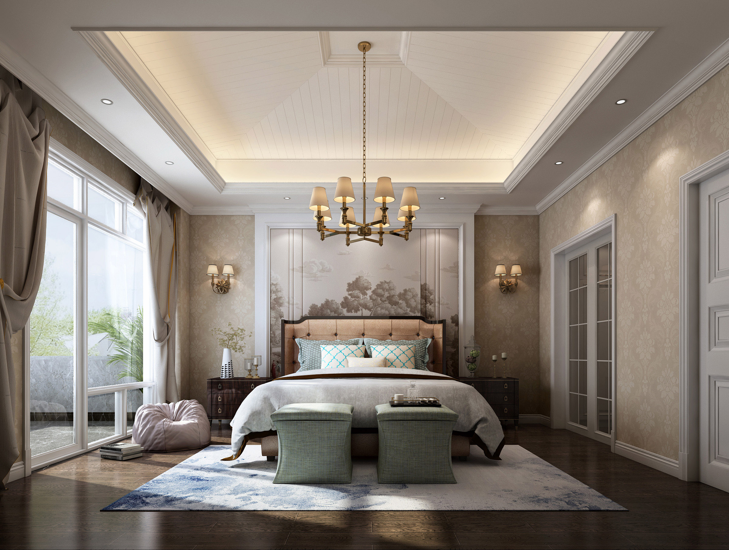 麓山別墅300㎡新裝飾主義別墅 裝修案例效果圖-主臥