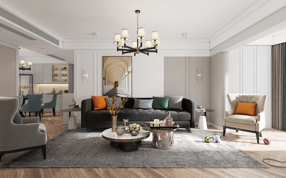 恒大華府130㎡輕歐簡美四居室 裝修案例效果圖-01黑色