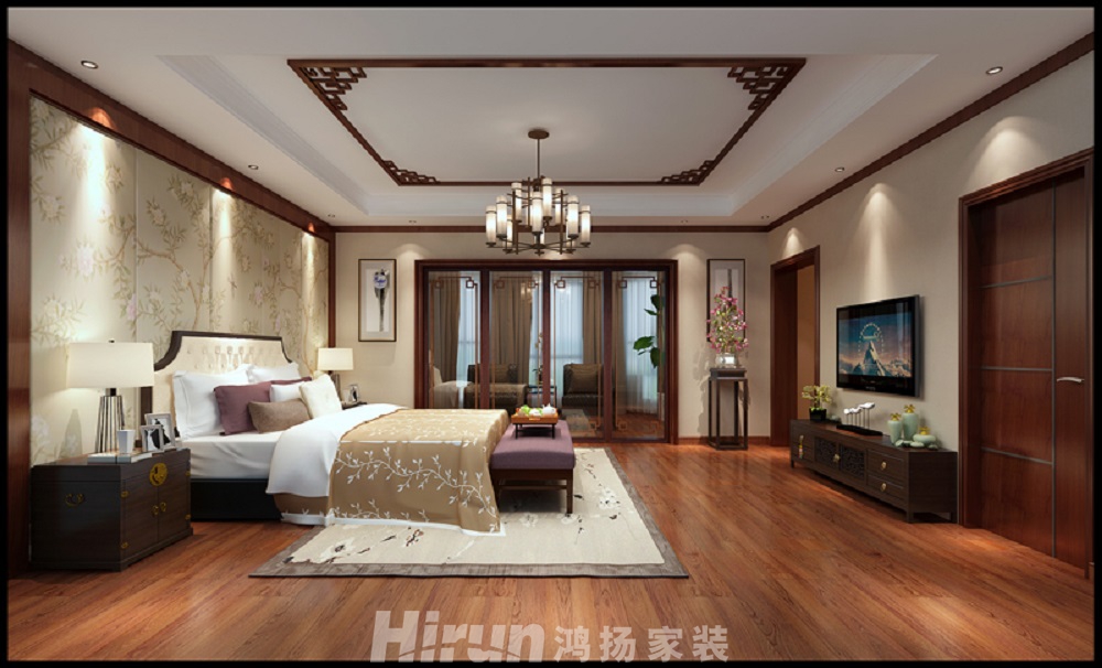 碧桂園水藍天15號690㎡東方古雅別墅 裝修案例效果圖-二樓主臥（女兒房）