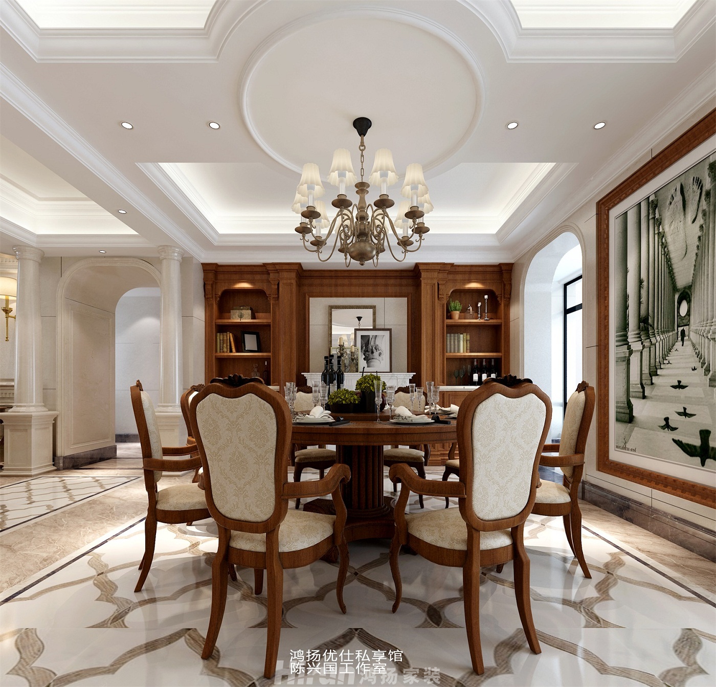 海爾鴻璽260㎡歐美香頌復式 裝修案例效果圖-2