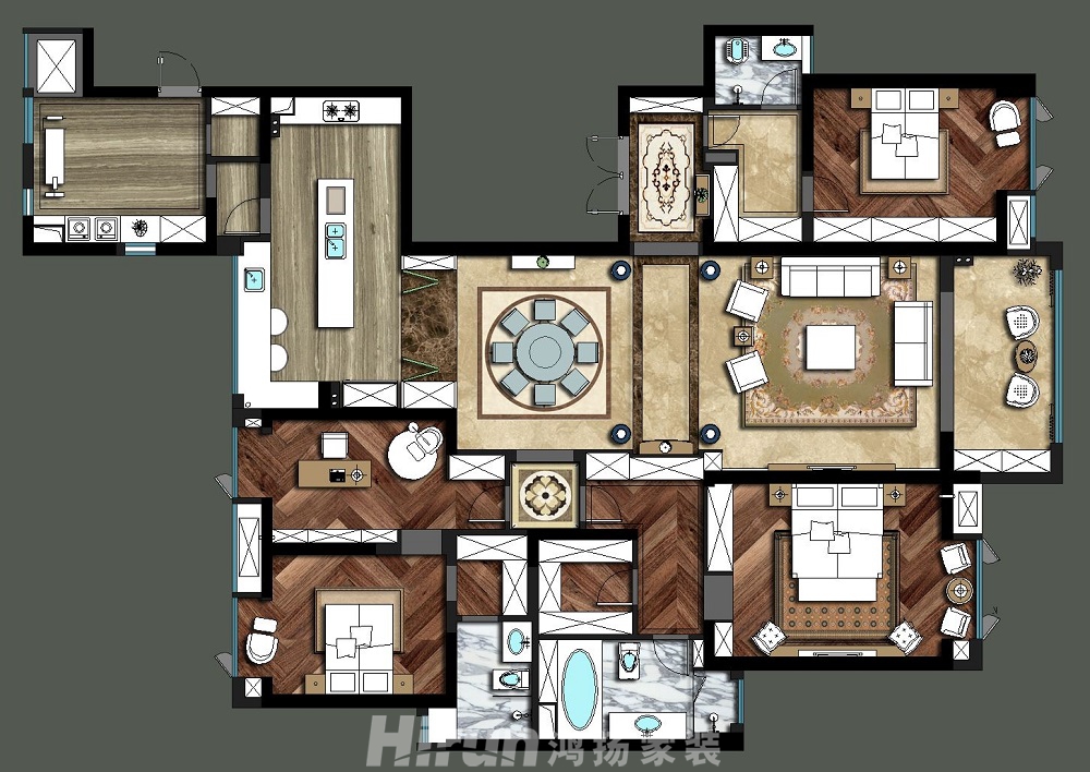 保利國際廣場450㎡歐美香頌別墅 裝修案例效果圖-W132394258313581