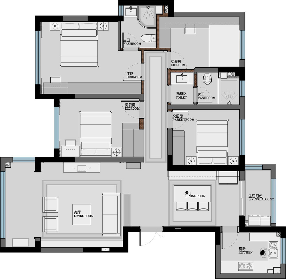 梅溪香山160㎡復合寫意四居室 裝修案例效果圖-平面圖