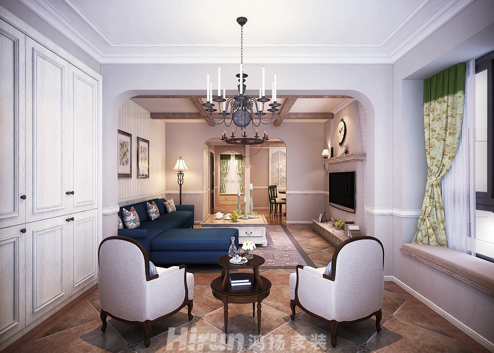 豐源國際150㎡歐式田園四居室 裝修案例效果圖-客廳02