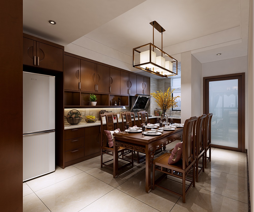金時花園122㎡復合寫意三居室 裝修案例效果圖-餐廳效果圖