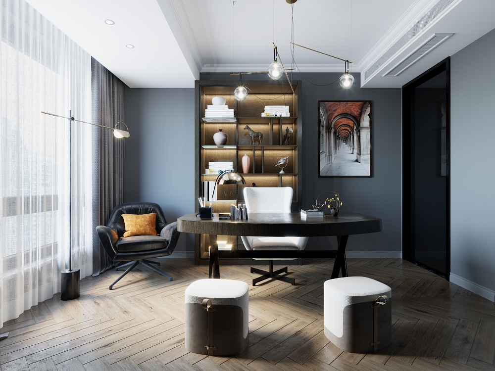 中建湖山240㎡雅致現代復式 裝修案例效果圖-主臥室書房