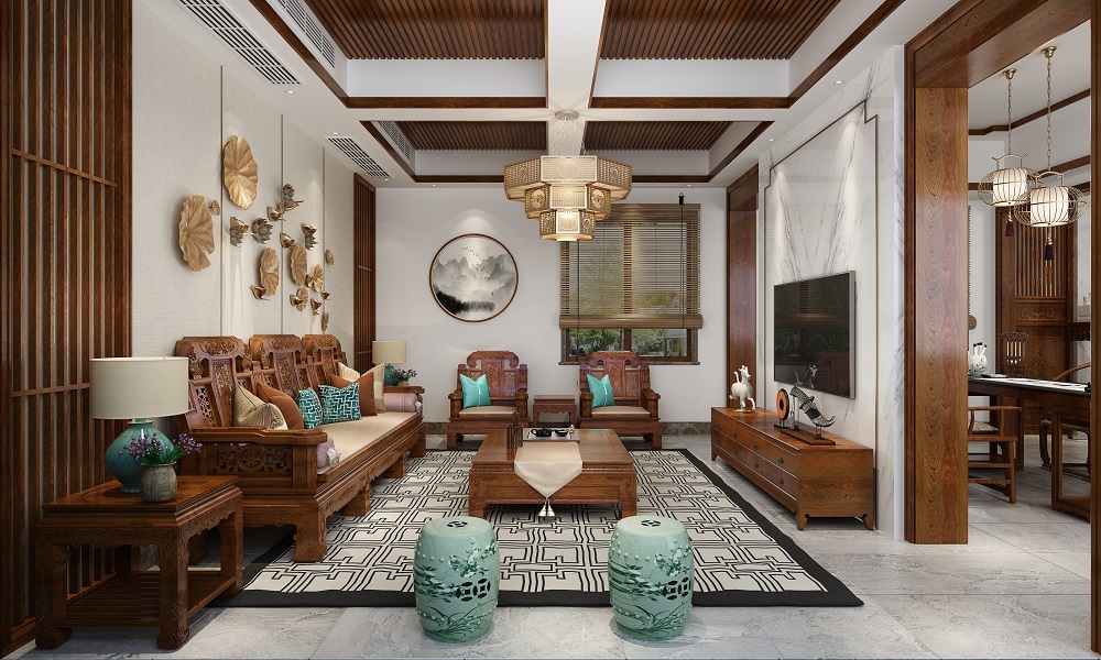 回龍橋自建房200㎡復合寫意大平層 裝修案例效果圖-客廳