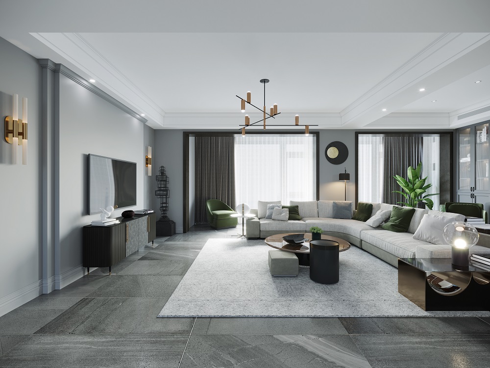 中建湖山240㎡雅致現代復式 裝修案例效果圖-一樓客廳