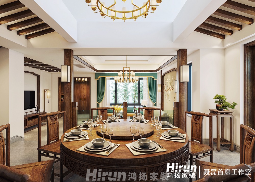 五礦萬境水岸350㎡寫意木構別墅 裝修案例效果圖-6