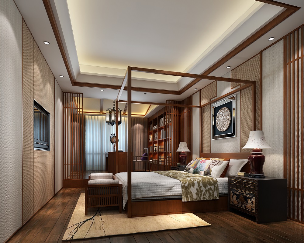 融冠非墅300㎡復合寫意別墅 裝修案例效果圖-主臥室1