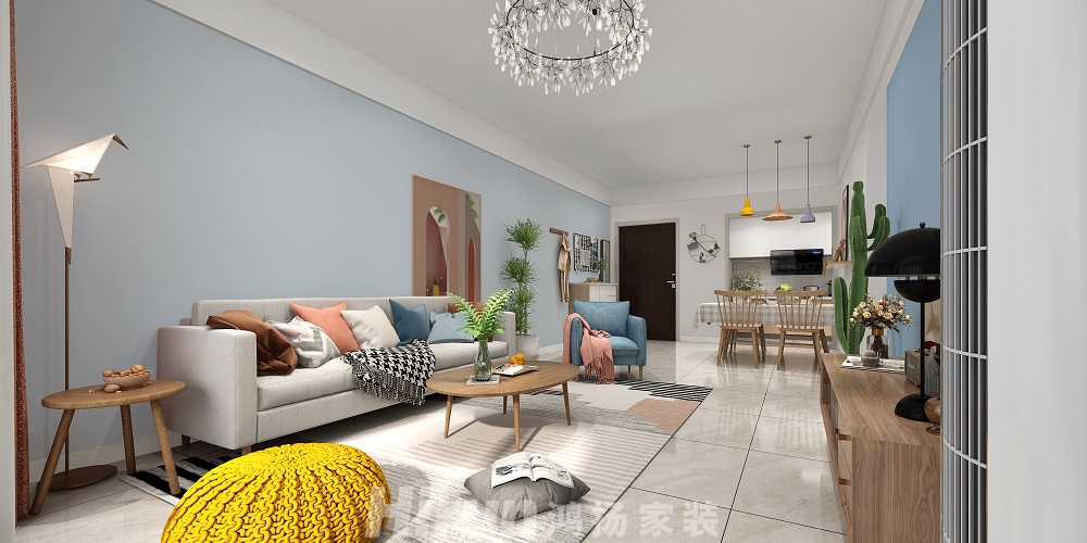 神驊白金漢宮85㎡北歐之光二居室 裝修案例效果圖-2