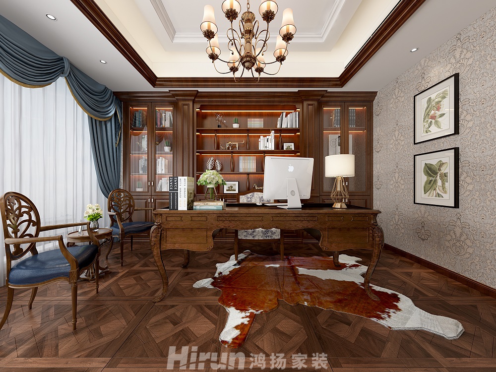保利中央公園450㎡歐美香頌別墅 裝修案例效果圖-16-3F書房