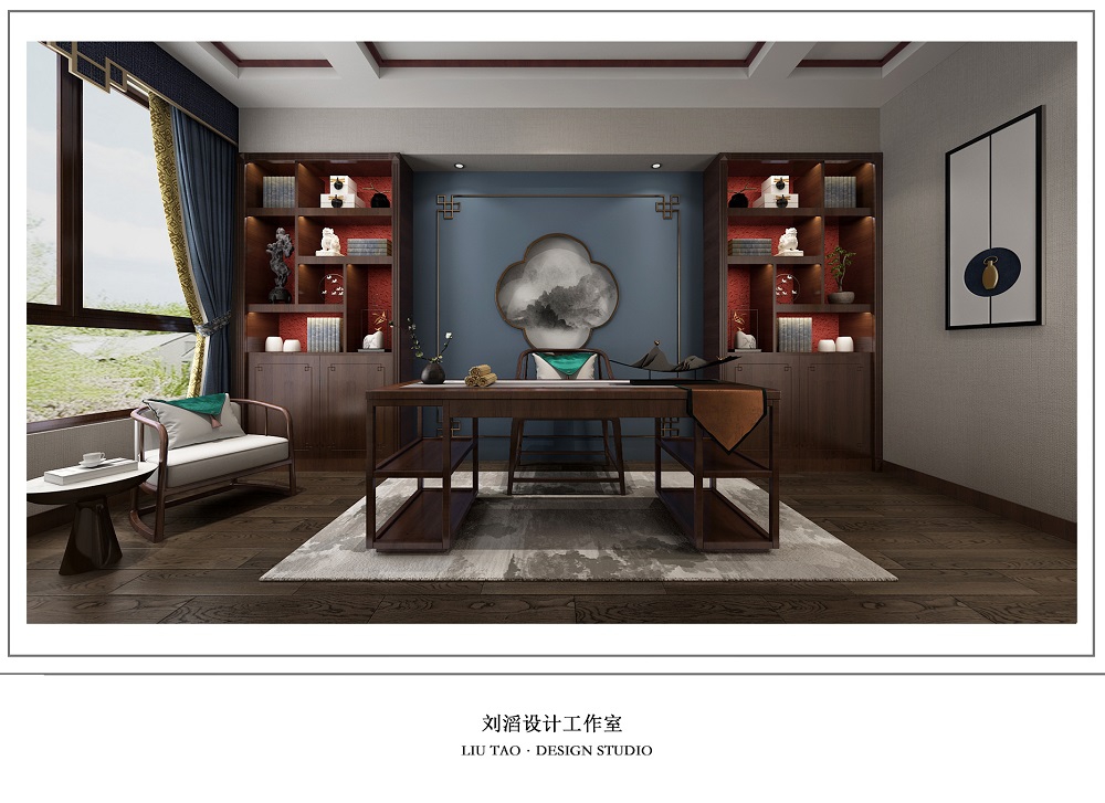翡翠公園260㎡復合寫意別墅 裝修案例效果圖-13書房