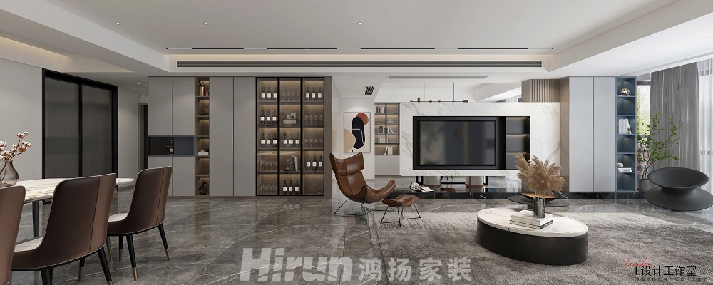 天元美居樂瓏庭190㎡雅致現(xiàn)代大平層 裝修案例效果圖-客廳02