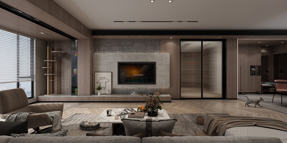 經(jīng)世龍城160㎡雅致現(xiàn)代四居室 裝修案例效果圖-3