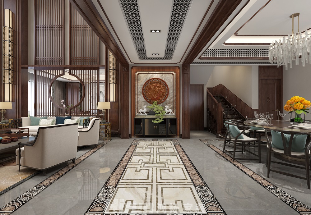 保利中央公園450㎡復合寫意別墅 裝修案例效果圖-4-4門廳8.23墻裙