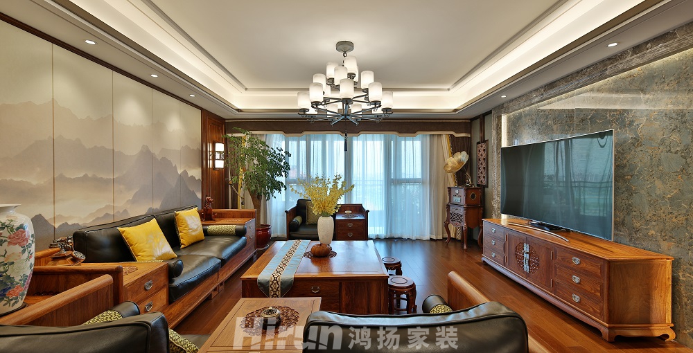 晉合湘水灣280㎡東方古雅大平層 裝修案例效果圖-2
