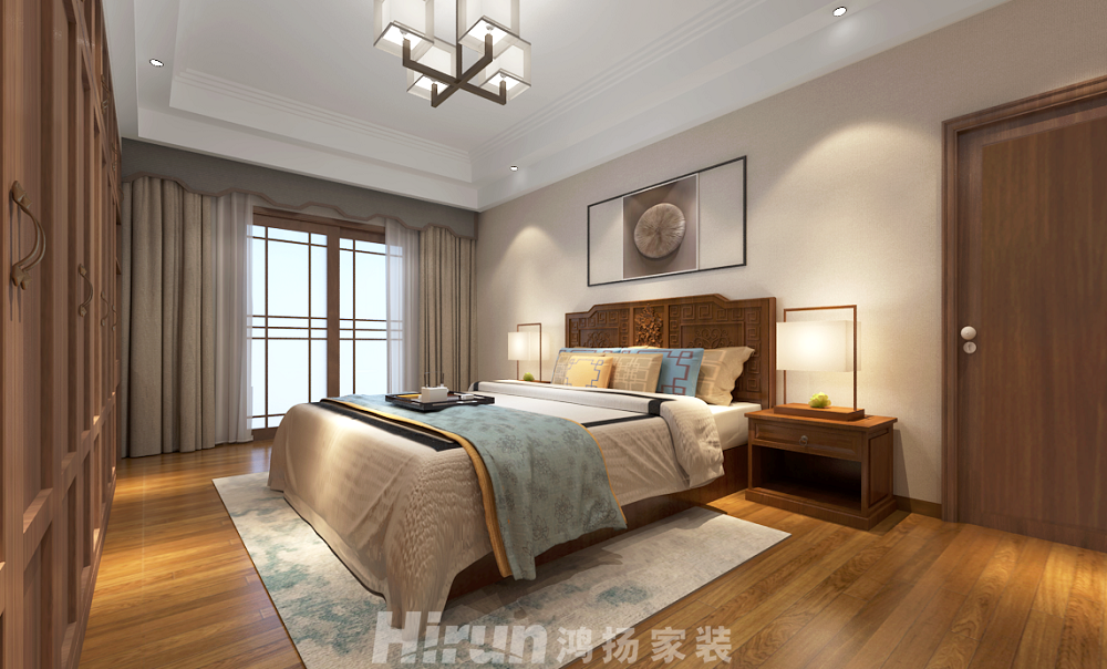 喜盈門范城140㎡寫(xiě)意木構(gòu)四居室 裝修案例效果圖-5