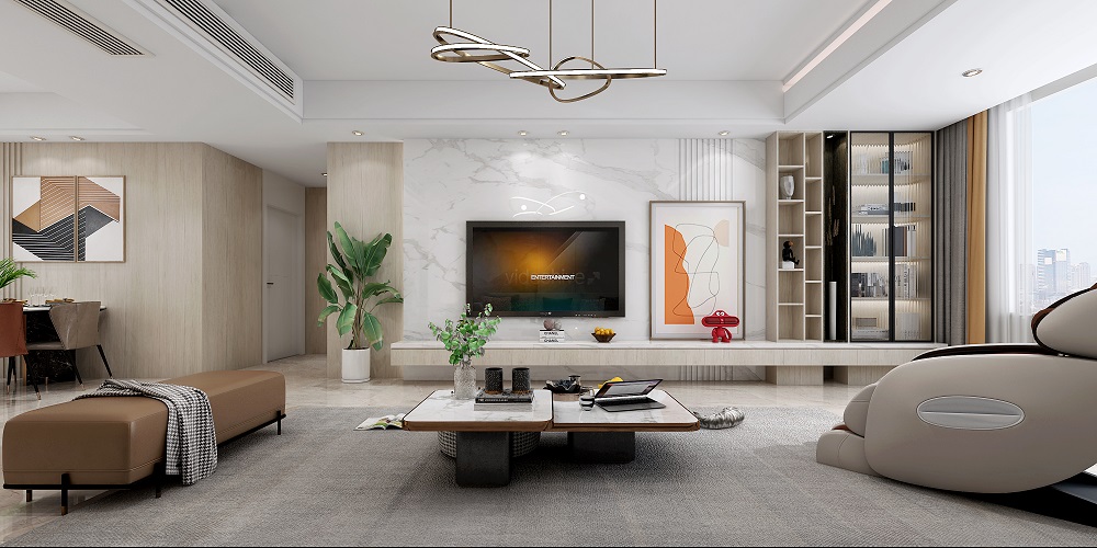 中泰財富湘江90㎡北歐之光二居室 裝修案例效果圖-電視背景墻