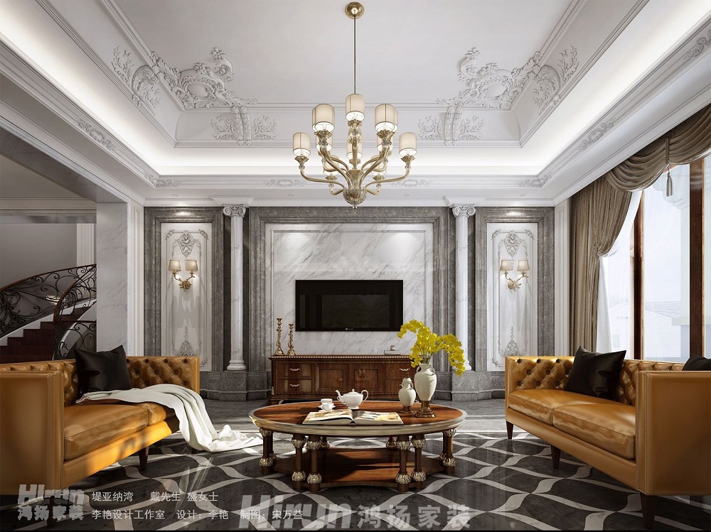 深業堤亞納灣500㎡歐美香頌別墅 裝修案例效果圖-5132394236217973