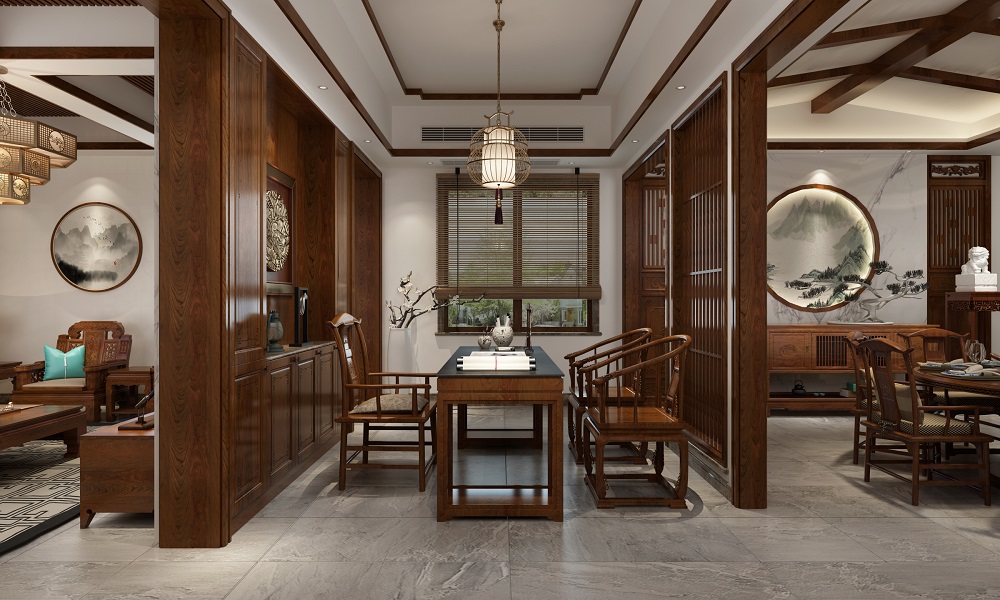 回龍橋自建房200㎡復合寫意大平層 裝修案例效果圖-茶室