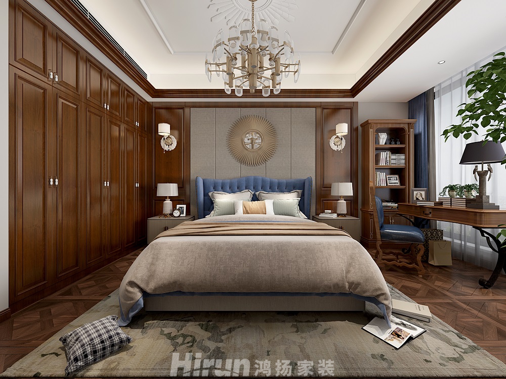 保利中央公園450㎡歐美香頌別墅 裝修案例效果圖-11-2F臥室2深線條