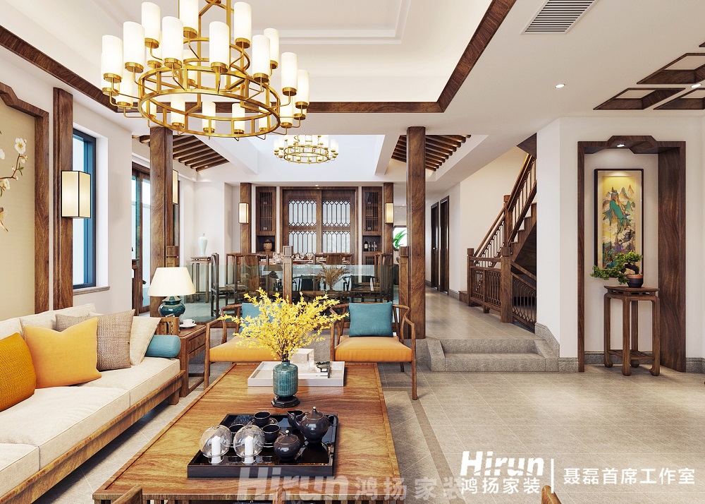 五礦萬境水岸350㎡寫意木構別墅 裝修案例效果圖-3