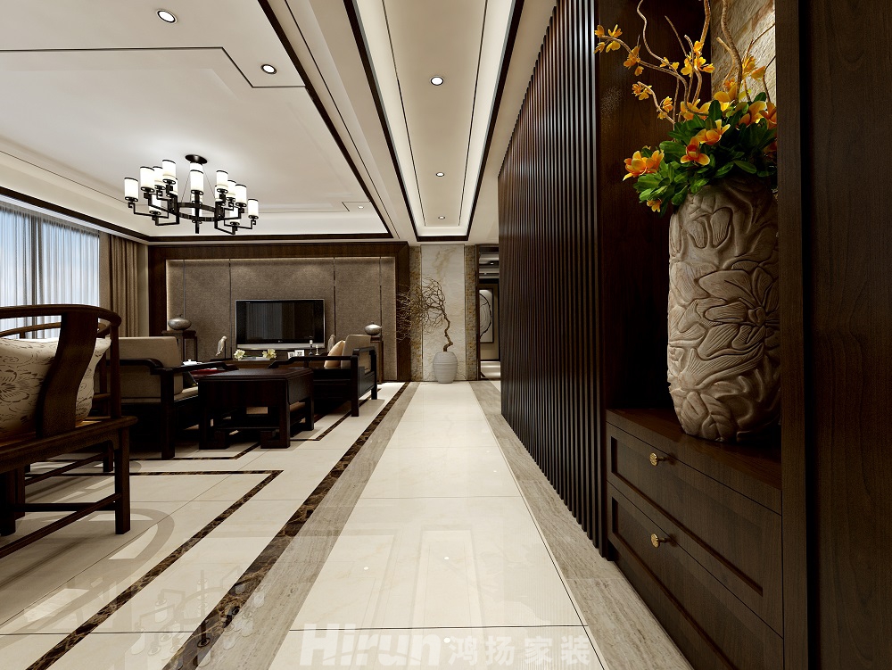 香江水岸新城130㎡復合寫意四居室 裝修案例效果圖-客餐廳4