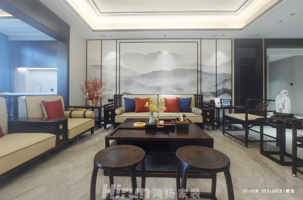 星美新外灘348㎡復(fù)合寫意別墅 裝修案例效果圖-沙發(fā)背景1