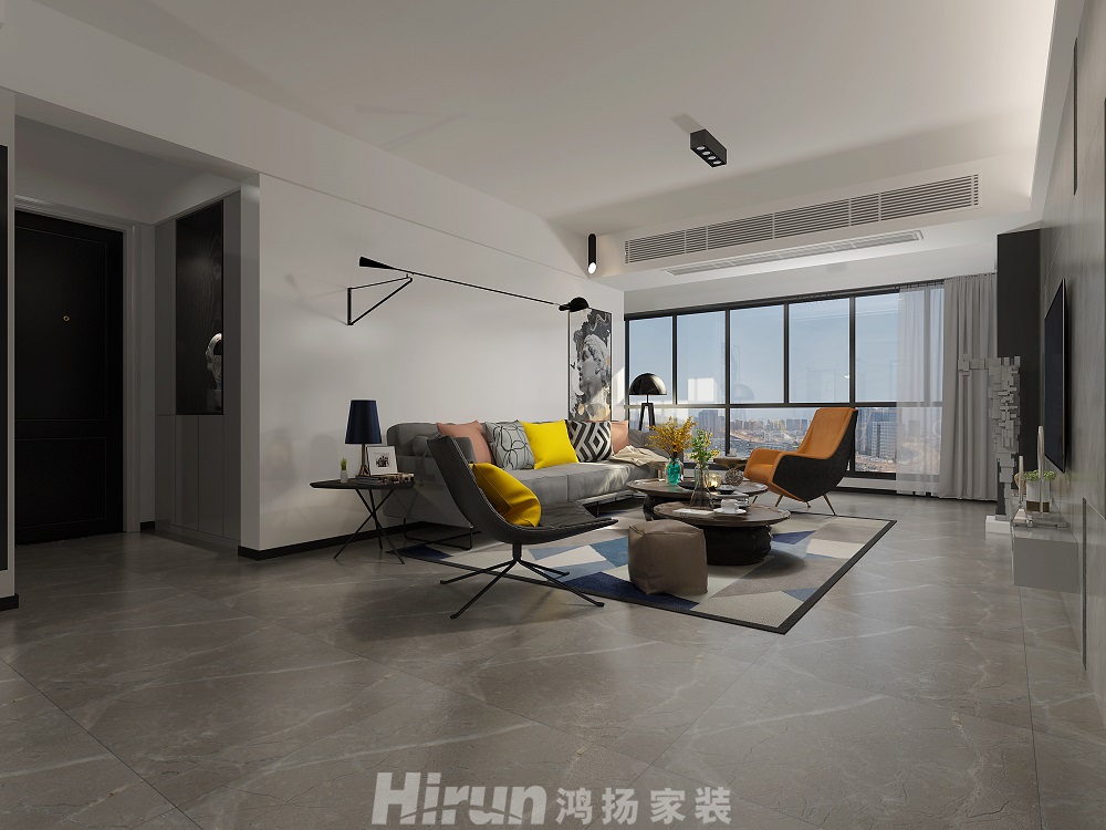 七里橋堡131㎡雅致現代四居室 裝修案例效果圖-客廳